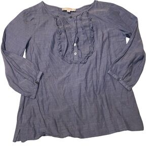 WOMEN'S ANN TAYLOR LOFT BLUE LONG SLEEVE HALF BUTTON DOWN SHIRT SIZE small